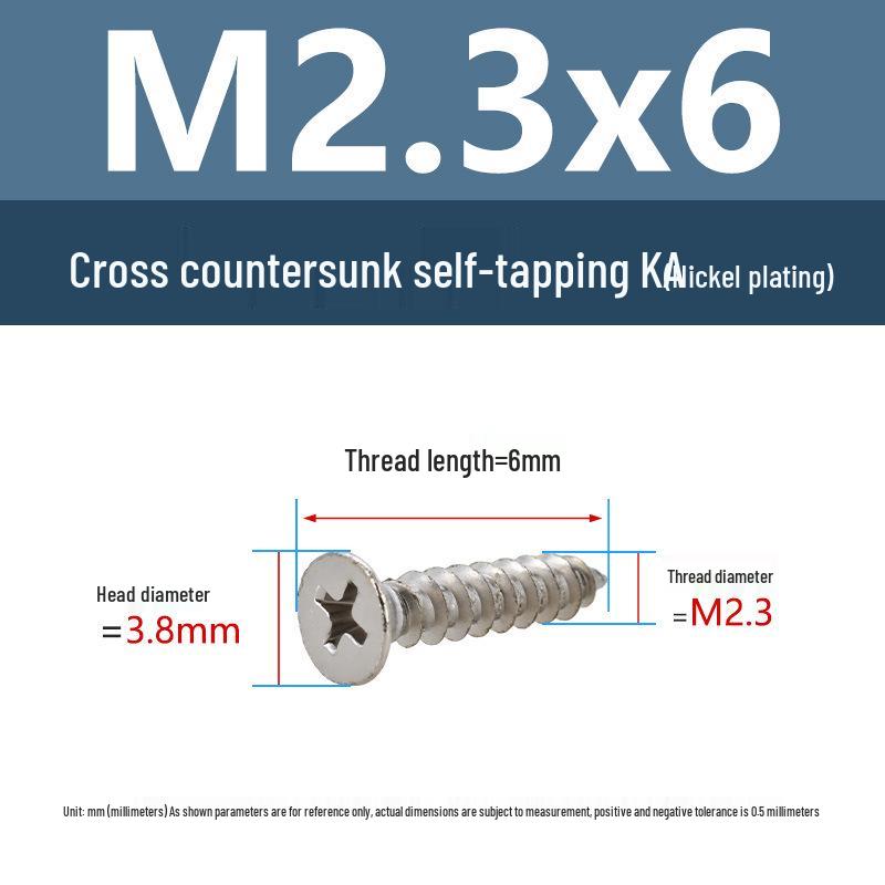 YiguYigu Nickel-Plated Phillips Flat Head Self-Tapping Screws M1-M5, Carbon Steel