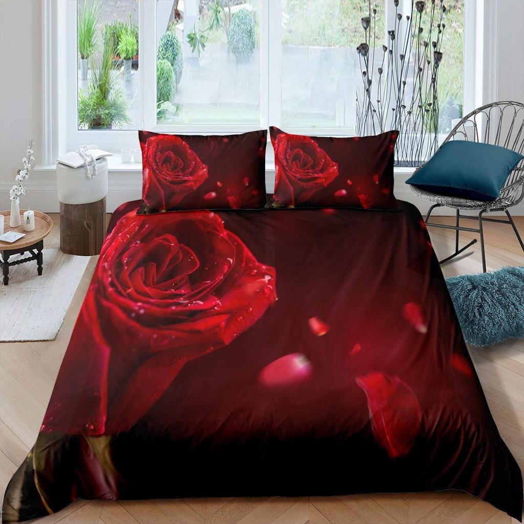 Roses Bedding Set Duvet Cover For Girls Women Couple Lover Romantic Comforter Cover Valentine'S Day Bedroom Decor Quilt Cover