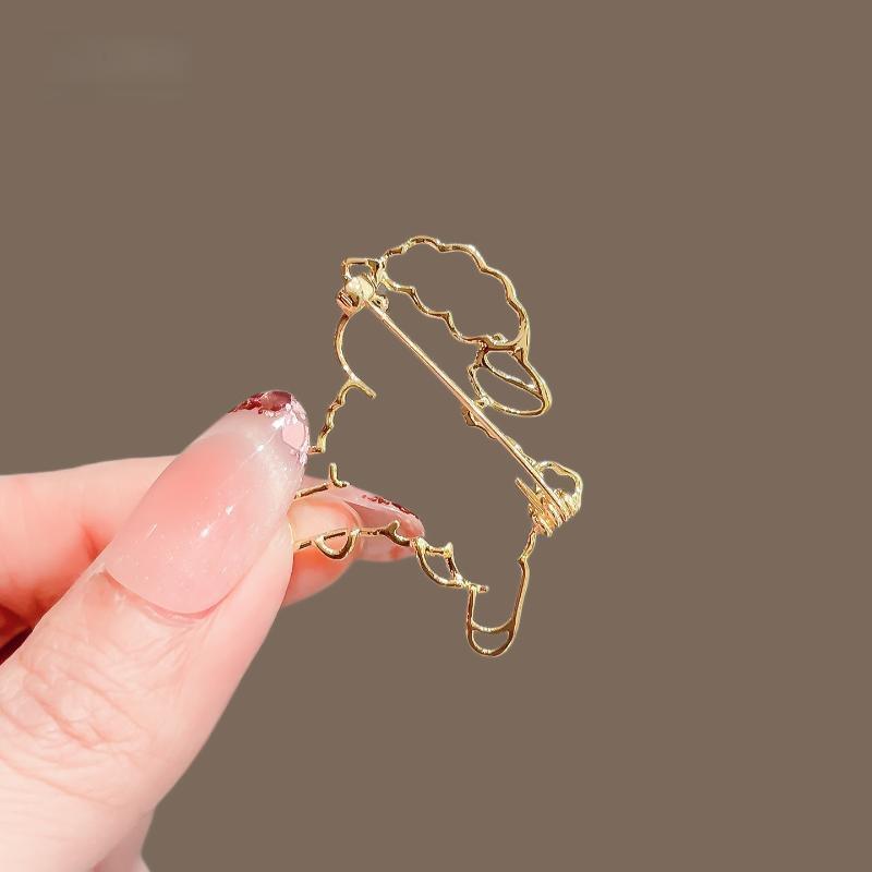Cute Golden Hollow Sheep Brooch Cartoon Design For Jackets Scarves Bags Daily Wear Accessory