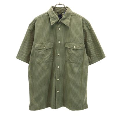 Check Short Sleeve Shirt M Khaki Men's Used