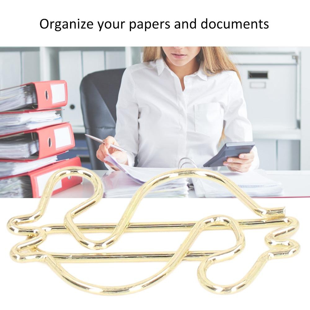 50Pcs Dollar Shape Gold Paper Clips Gold Small Paper Clips Cute Paper Clips Document Organization