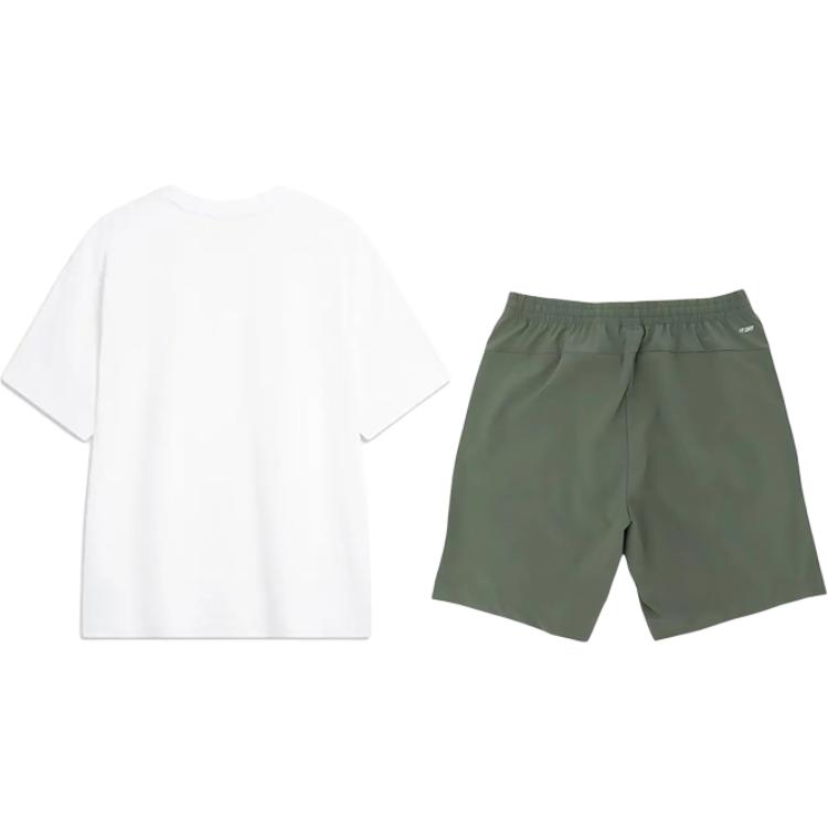 Li Ning Logo Print Simple Fashion Versatile Round Neck Pullover Short Sleeve Mid Waist Tied Shorts Casual Sports Suit Unisex suit YHSV371-2+YKSV147-1