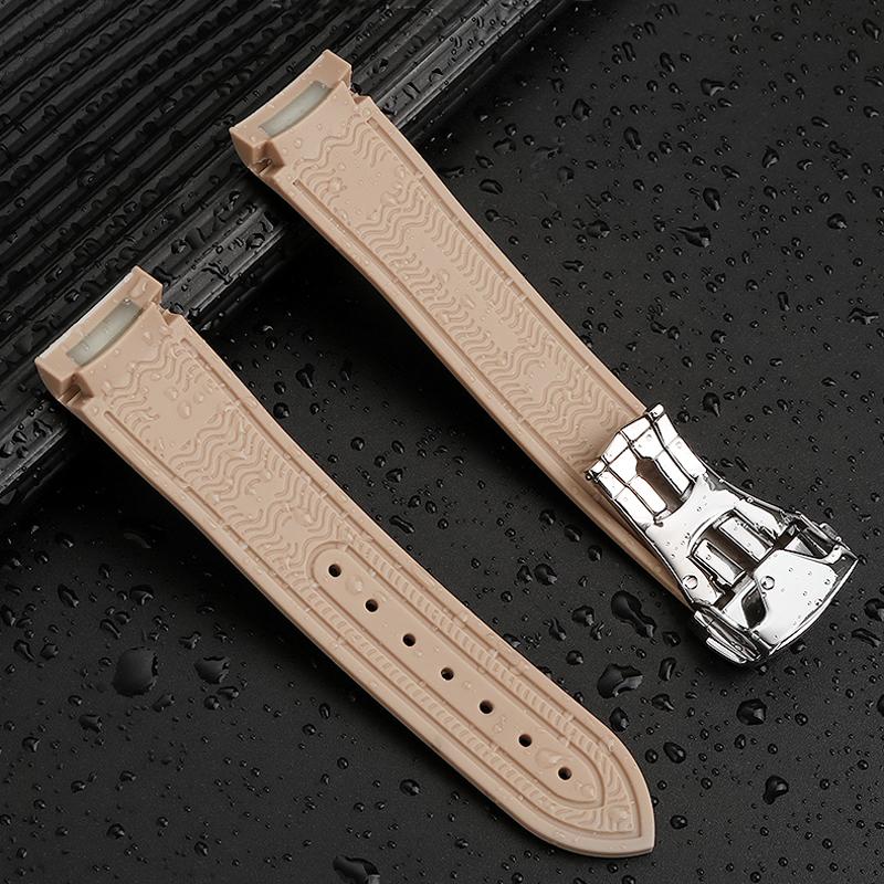Curved End Silicone Strap Folding Buckle Men Women Soft Waterproof Sport Bracelet Watch Band for Omega x Swatch Moonswatch 20mm
