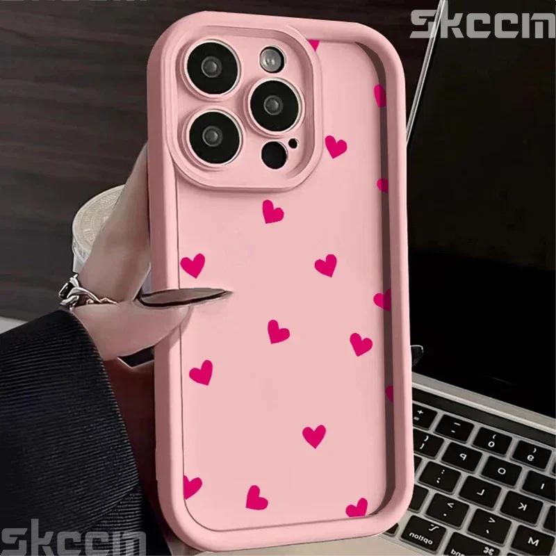 Phone Case For iPhone 16 15 13 14 Pro Max 11 12 13 7 8 16 Plus XR X XS Max SE2022 Love Heart Print Matte Soft Shockproof Cover