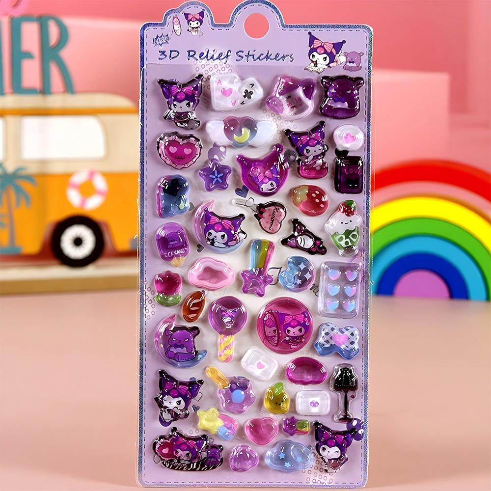 Cute Sanrio Kuromi My Melody 3D Relief Stickers Kawaii Girls Cartoon Crystal Sticker Handmade Diy Hand Account Decals Gifts