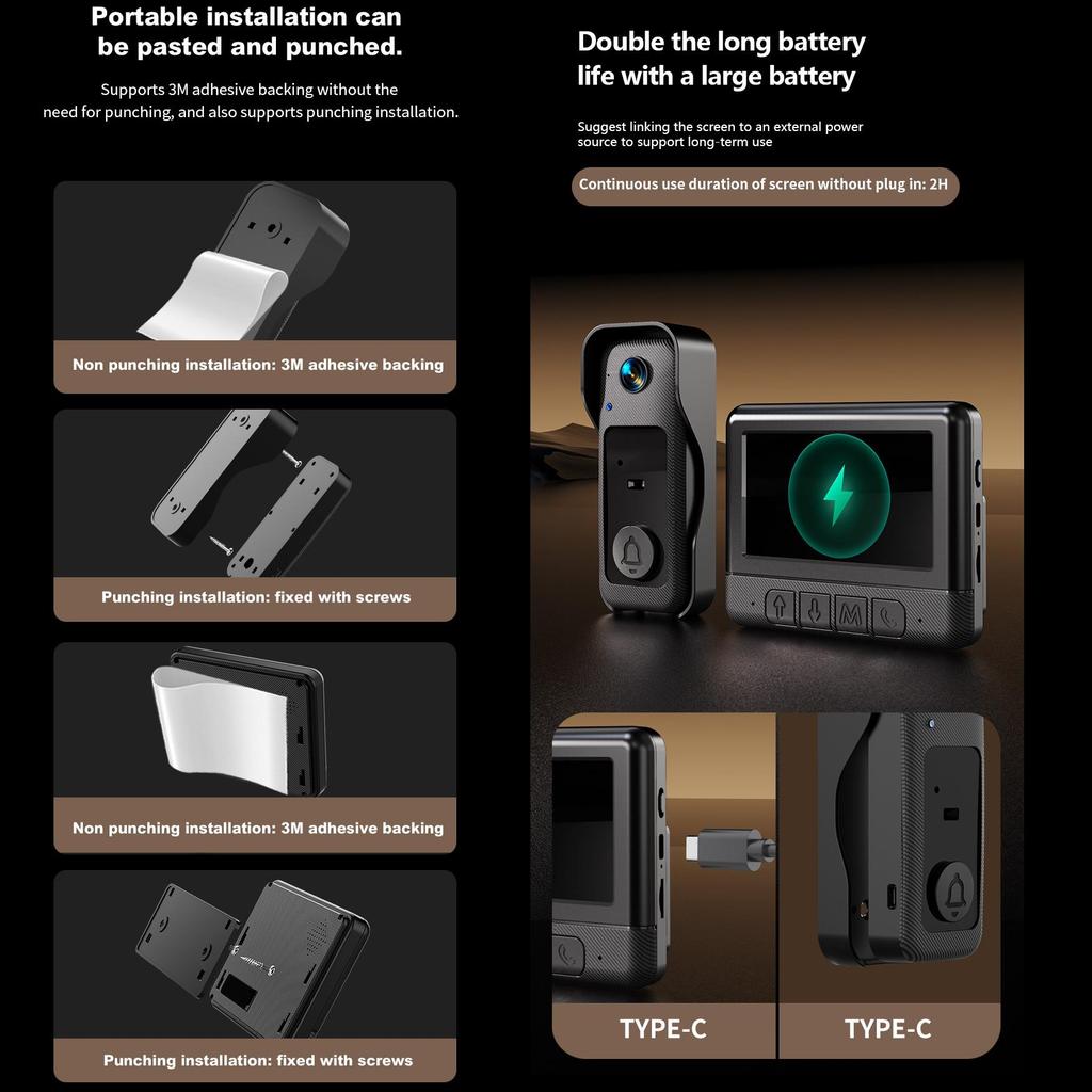 2.4G WiFi Video Intercom 4.3-inch Home Security Smart Doorbell Duplex Intercom Infrared Night Vision Smart Eye Peephole X6