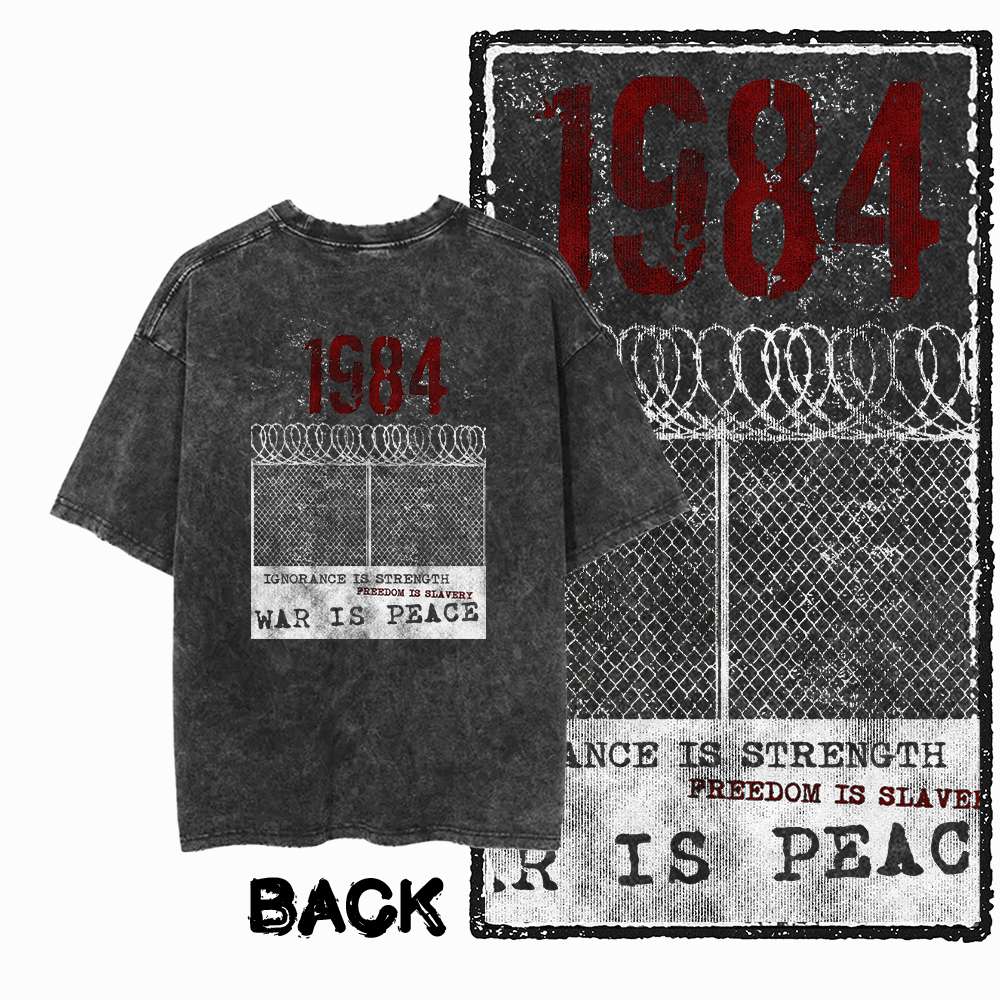 G02 Back Print Cotton Big Size 1984 Graphic Men T-shirt | Acid Washed  Streetwear Cool Vintage O-neck Men's Tee Tshirt