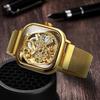 FORSINING Automatic Watches Mechanical Wrist Watch Golden for Mens Skeleton Watches with Stainless Steel Transparent Dial