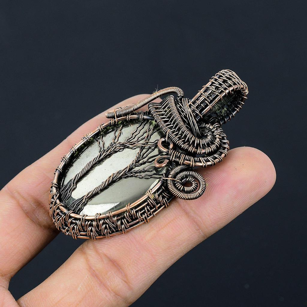 Golden Apache Pyrite Pendant, 999 Copper Wire Wrapped Jewelry, Gemstone Pendant, Gift For Her Handmade Dainty Jewelry