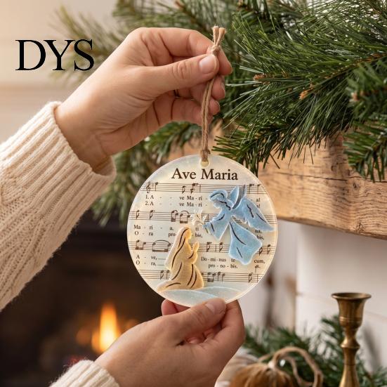 Home Garden Window Decoration Sea Glass Christmas Hymn Ornaments, Handmade Music Sheet Nativity Hanging Decoration, Traditional Tree Baubles