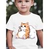 Baby Boy Short Sleeve Cute Chubby Orange White Cartoon Cat Holding Phone Childlike Print Top