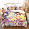 Aikatsu! Anime Bedding Set 3PCS Soft Microfiber Duvet Cover Pillowcases Cute Idol Printed Bed Set for Kids Girls Bedroom Decor