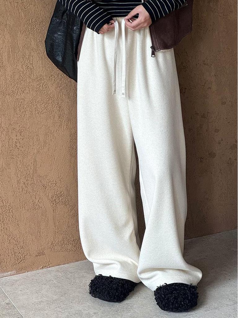 Orange Zhi Autumn/Winter 2024 Korean Style Glutinous Rice Pants: Casual, Versatile, Elastic Waist, Wide-Leg Sports Pants