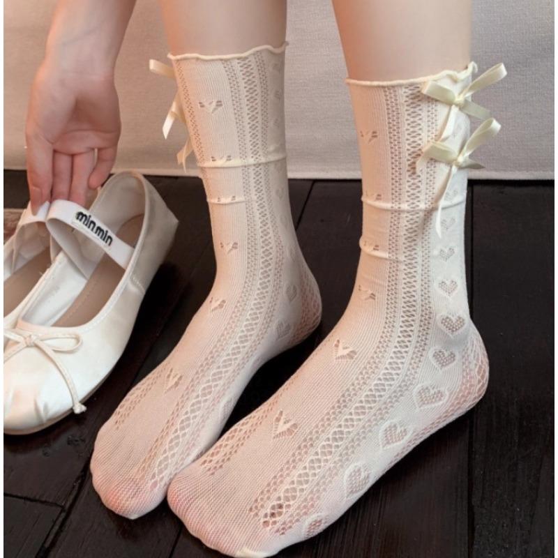 

Spring and Summer Breathable College Style Anti-Fall Tube Bowtie Lolita Stockings Versatile Women s Socks 1 pair молоко, білий колір