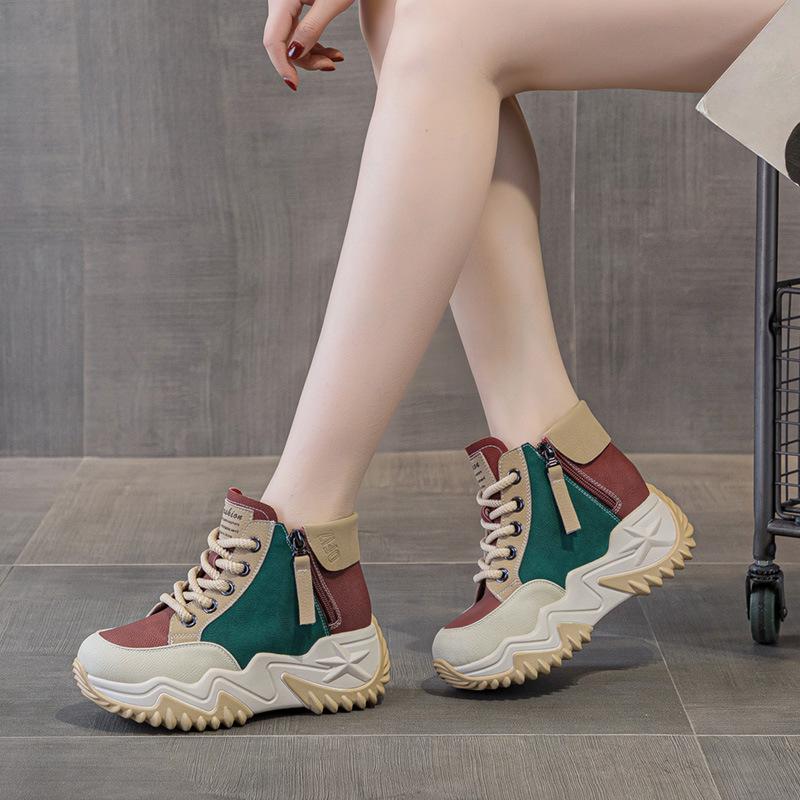 88762 leather women's shoes spring and autumn new muffin thick sole to increase height and luck