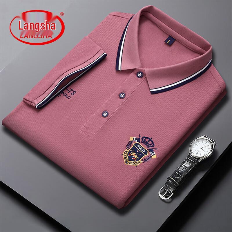 Langsha Men s Embroidered Cotton Polo Shirt L розовый