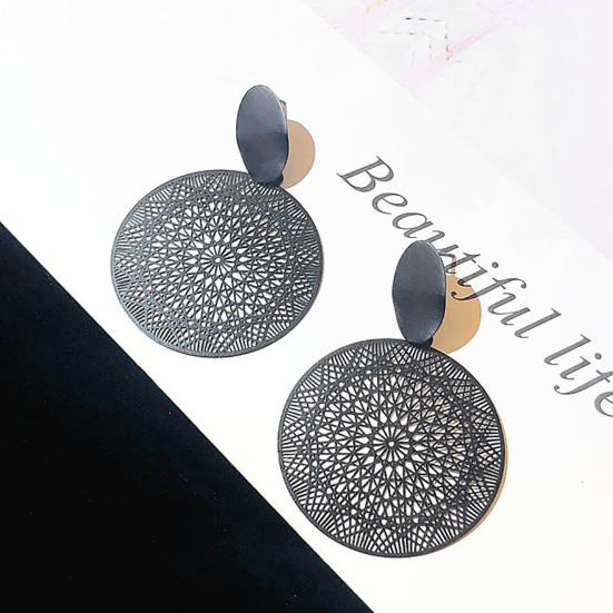 1 Pair Exaggerated Piercing Women Earrings Alloy Round Hollow-out Pattern Pendant Earrings Party Jewelry