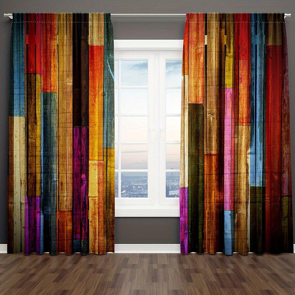 2Pcs- Bohemian Printed Curtains   Pole Bag Curtains 42*84   Bedroom And Living Room   Home Decoration   Room Decoration