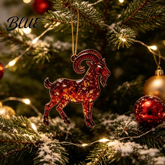 Holiday Ornament for Family Goat Christmas Tree Hanging Ornaments, Decorative 2D Flat Acrylic Festive Winter Pendant Party Home Decor, Lightweight