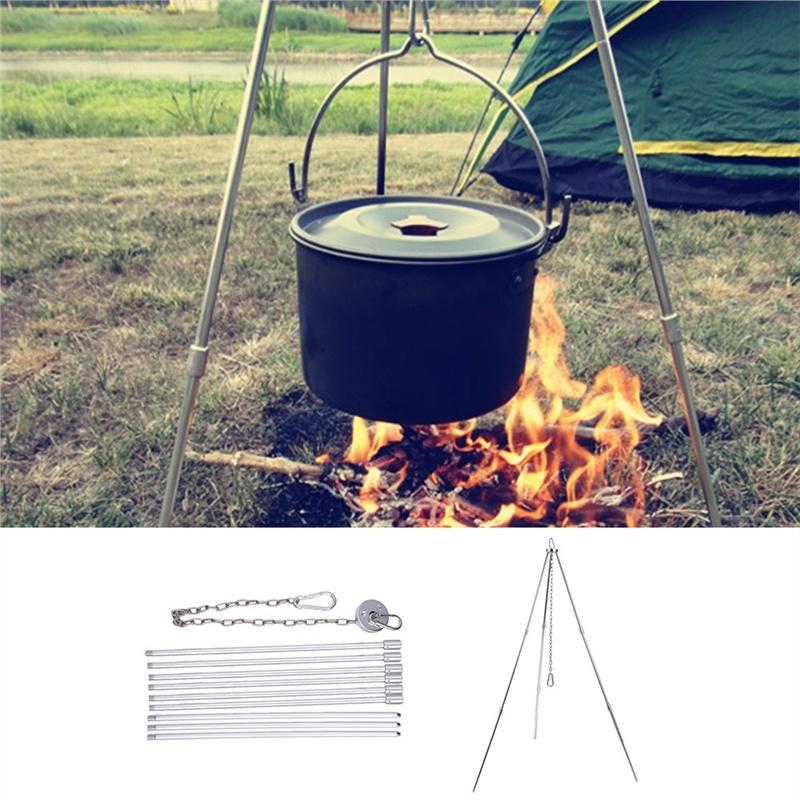 Outdoor Camping Picnic Cooking Tripod Grill Fire Iron Cast Campfire Portable