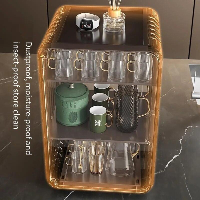Staubdichtes Tassen-Aufbewahrungsregal, leichtes, luxuriöses, hohes Erscheinungsbild, kann überlagert werden, transparentes Wohnzimmer-Desktop-Schrank