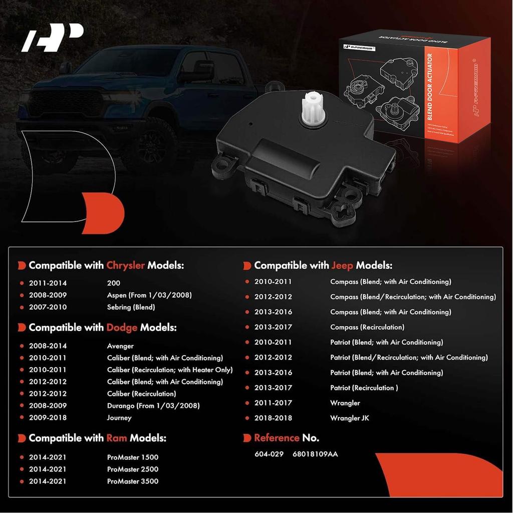 A-Premium HVAC Heater Blend Door Actuator Compatible with Chrysler 200 Aspen Avenger Sebring Dodge