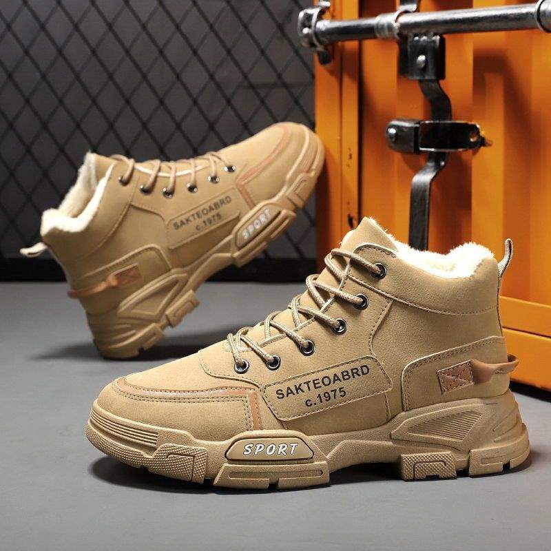 Winter neue Schneestiefel Herren High-Top gefütterte verdickte Baumwollstiefel Britischer Stil vielseitiger Trend Koreanische Version wasserdichte Martin-Stiefel