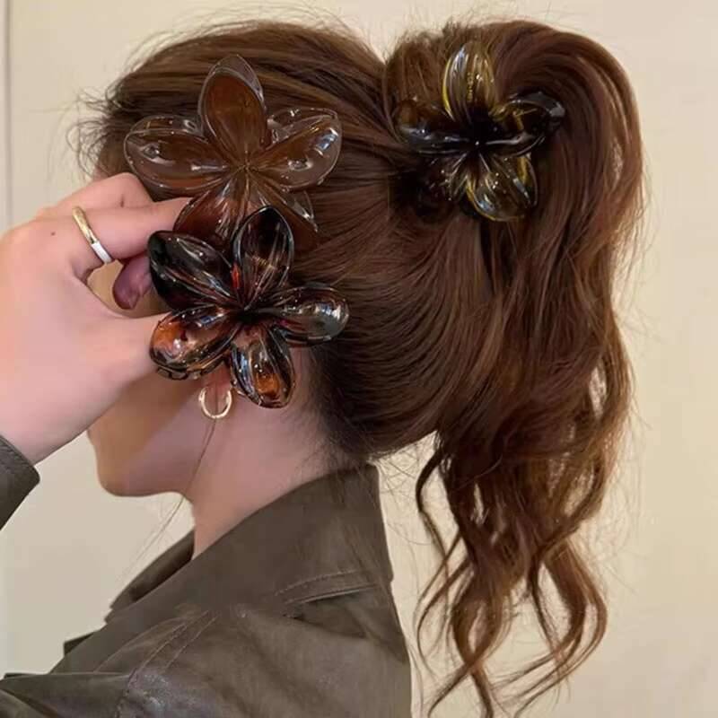Fashion Flower Hair Claw Korean Large Crab Clamp Vintage Women Ponytail Shark Clip Headdress Hair Accessories Fashion Jewelry