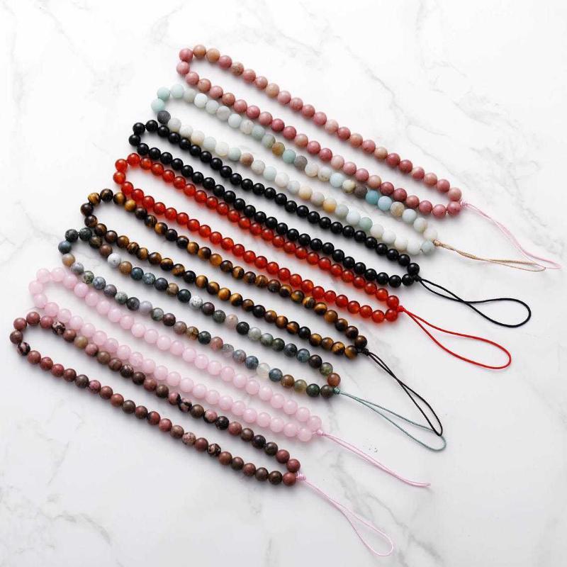 Bohemian Natural Crystal Phone Wrist Strap Handmade Beaded Stone String Anti-Fall Lanyard for Girls Party Shopping Gift