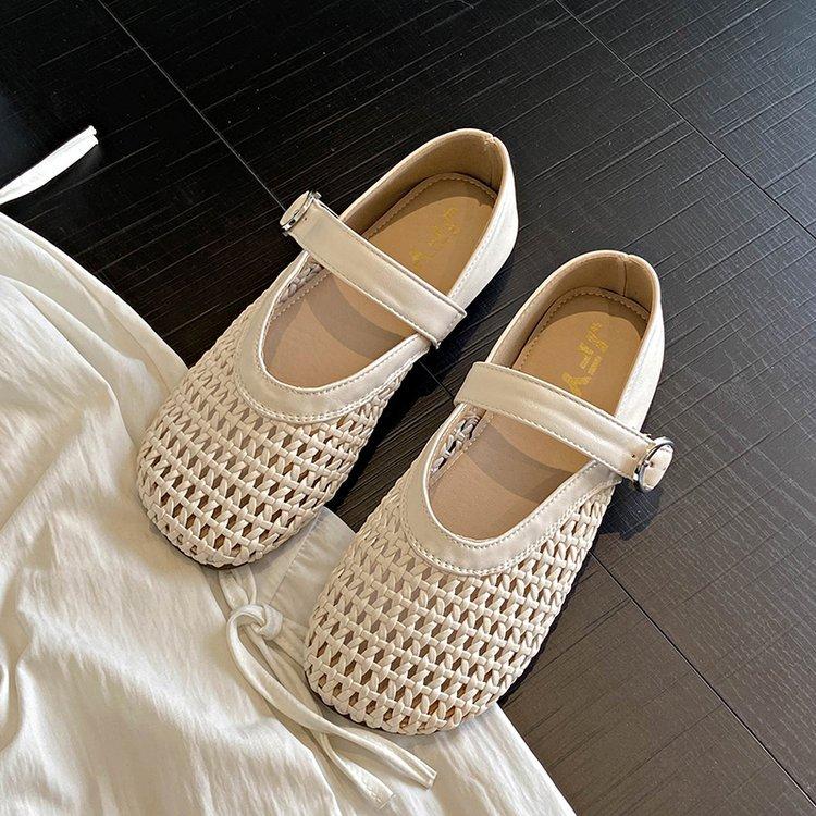 

Mesh Mary Jane women s shoes summer 2025 new hollow shallow mouth flat heel flat bottom belt buckle non-slip single shoes 40 бежевый