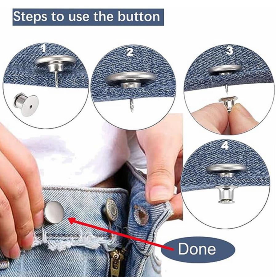 5 Pcs Snap Fastener Metal Buttons Jeans Waist Buttons Perfect Fit Adjust Self Free Nail Twist No Seam Sewing Buttons Wholesale