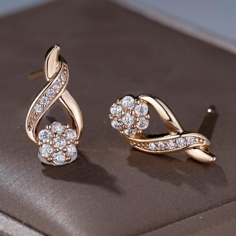 1 пара сережек-гвоздиков с цветочным узором из белого циркония для женщин и девочек — фото 3