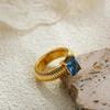 Anelli Placcati Oro 18K Impermeabili Cristallo Multicolore Texture a Strisce Chunky Anello Nuziale Quadrato Lucido Delicato Zircone Gioielli Punk
