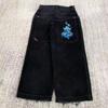 Mens Relaxed Fit Straight Leg Denim Pants With Vintage Embroidery Print Hip Hop Streetwear Harajuku Style