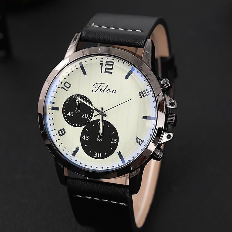 New Men Watch Luxury Bracelet Set Fashion Business Black Leather Quartz Wrist Watches for Men Gift Set Relogio Masculino