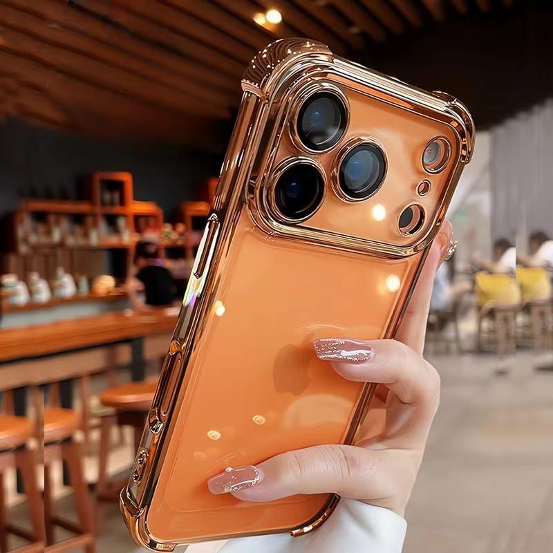 Electroplated Transparent Phone Case For iPhone 17 Air 16 e 15 14 13 12 11 Pro Max Plus Mini Full Lens Protection Airbag Cover