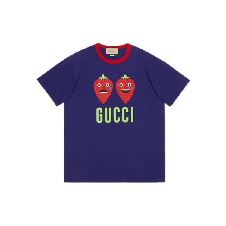 GUCCI Strawberry Print Cotton T Shirt 703439XJEI04409