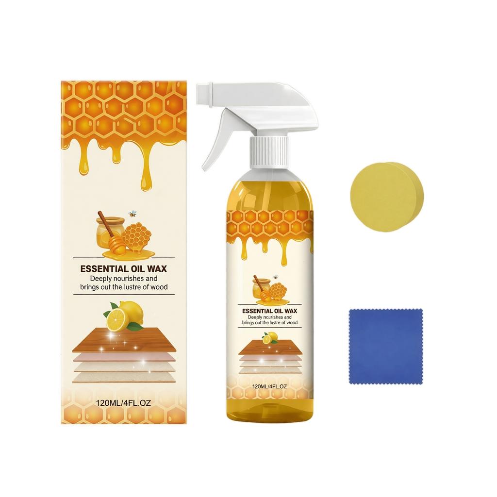 Wood Furniture Polishing Spray 120ml Essential Oil Wax for Cleaning and Restoring Wooden Surfaces with Applicator Pad
