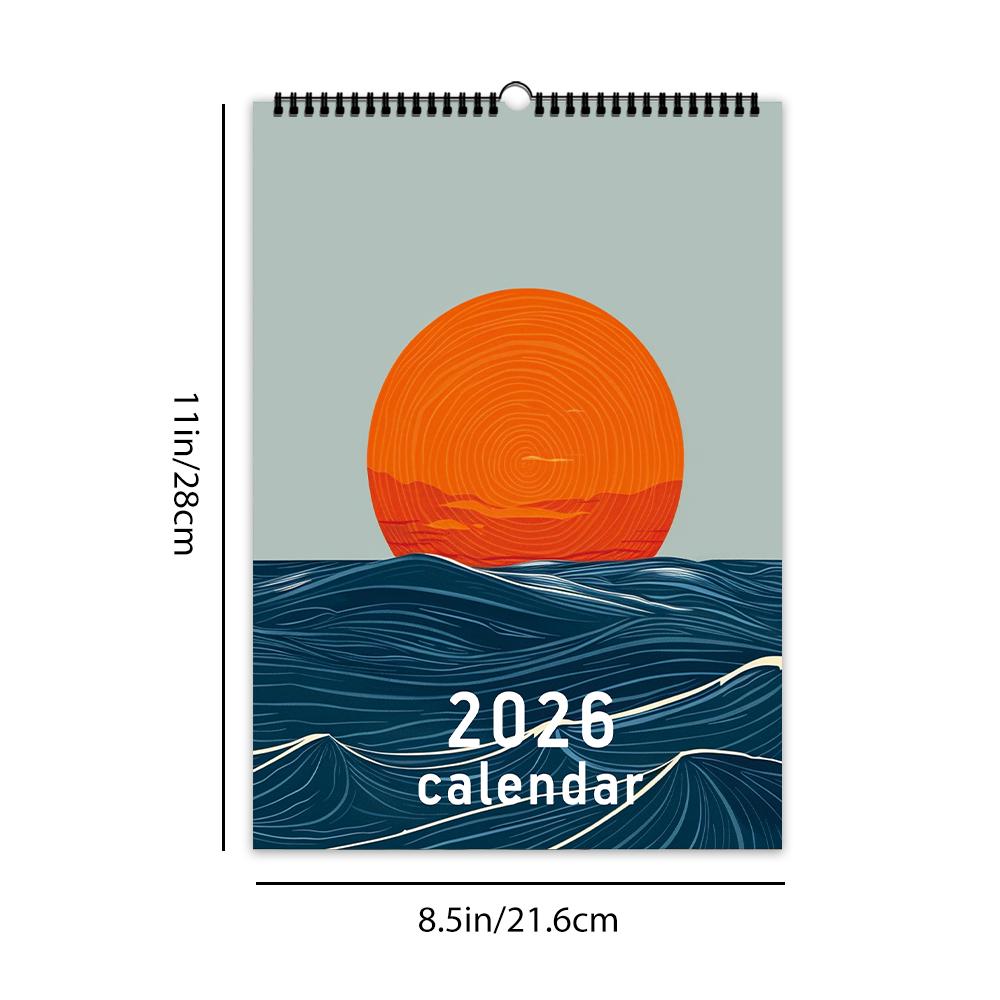 

1pc 2026 Wall Calendar, scenery Abstract Geometric Design,12 Months Monthly Plan,Perfect Gift for Birthdays, Christmas, New Year