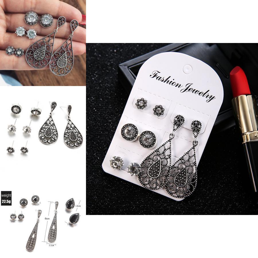 2 Style Vintage Stainless Natural Crystal Stud Earring Set Hypoallergenicearrings Jewelry Gifts
