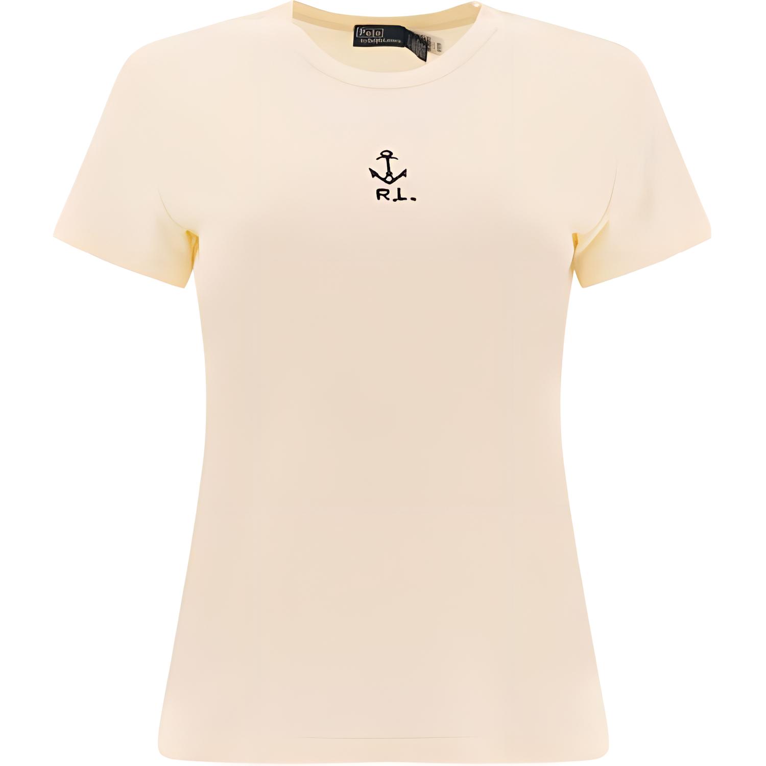 

Женская футболка с коротким рукавом прямого кроя и круглым вырезом, с принтом в виде логотипа Polo Ralph Lauren. Бежевая 211947945-001 XS