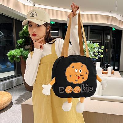 Women's Cartoon Canvas Shoulder Bag Street Trend Funny Tote Bag Animation Cartoon Women's Bag Printed Oblique Span Bag