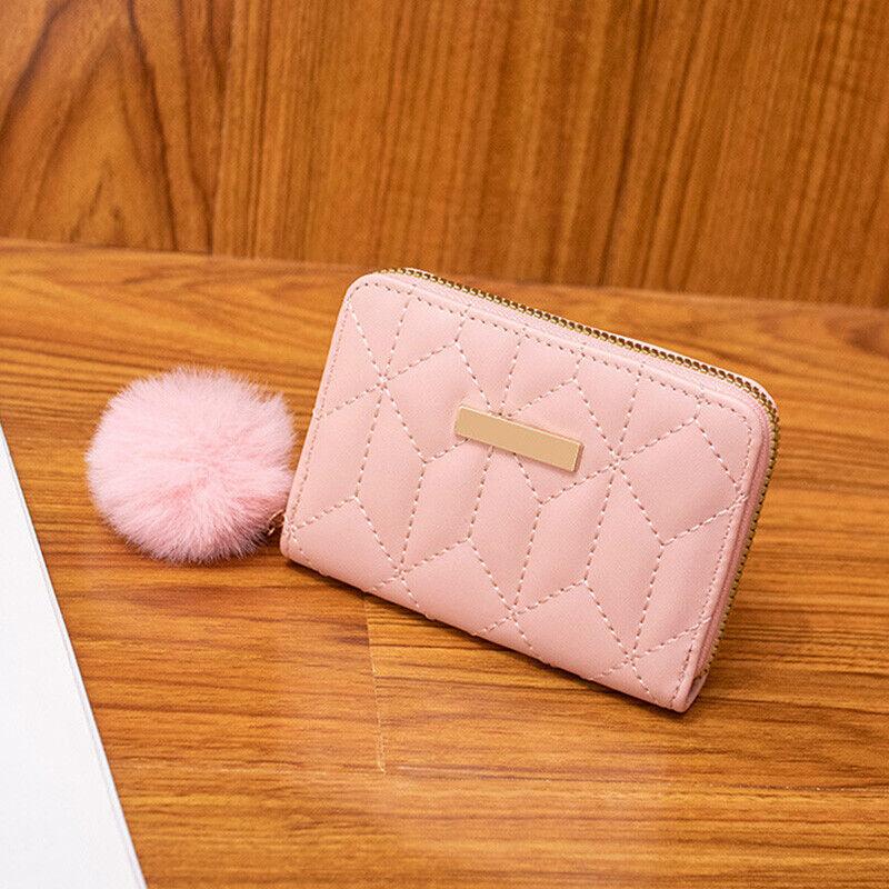 Portafoglio Piccolo da Donna in Pelle Porta Carte di Credito Portamonete Bifold con Pompon Portafoglio da Donna Porta Carte di Credito Portafoglio a Busta