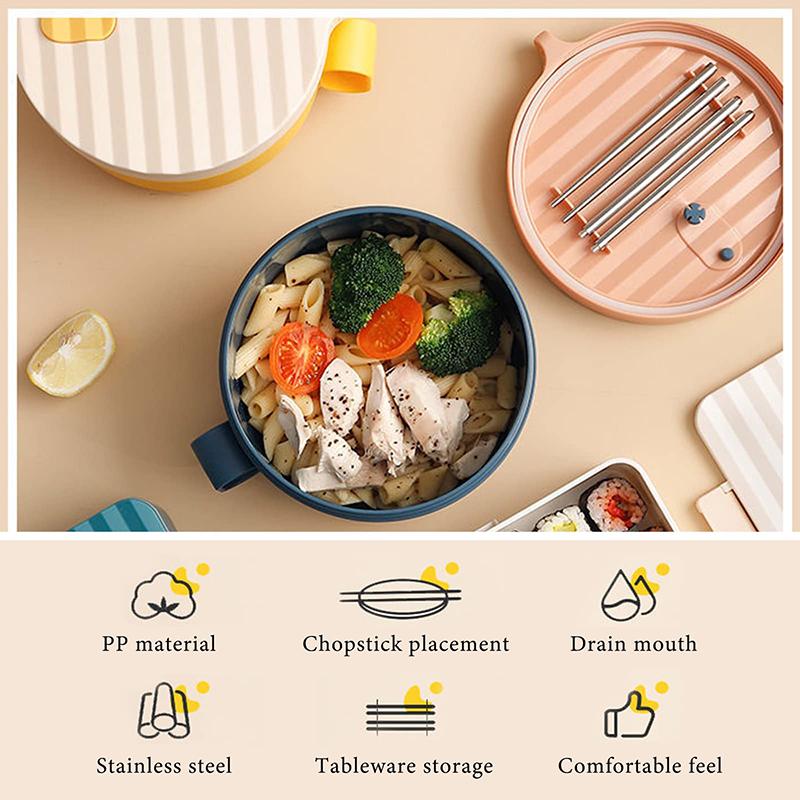 Stainless Steel Instant Noodle Bowl Double-Layer Anti-Scalding Lunch Box Fruit Ramen Soup Bowls Kitchen Tableware Food Container