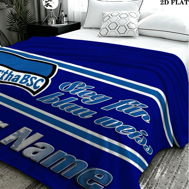 1PC Hertha BSC Custom Name Patterned Flannel Blanket Suitable For All Seasons for Home Decor Warmth and Comfort Gifts Holiday Present