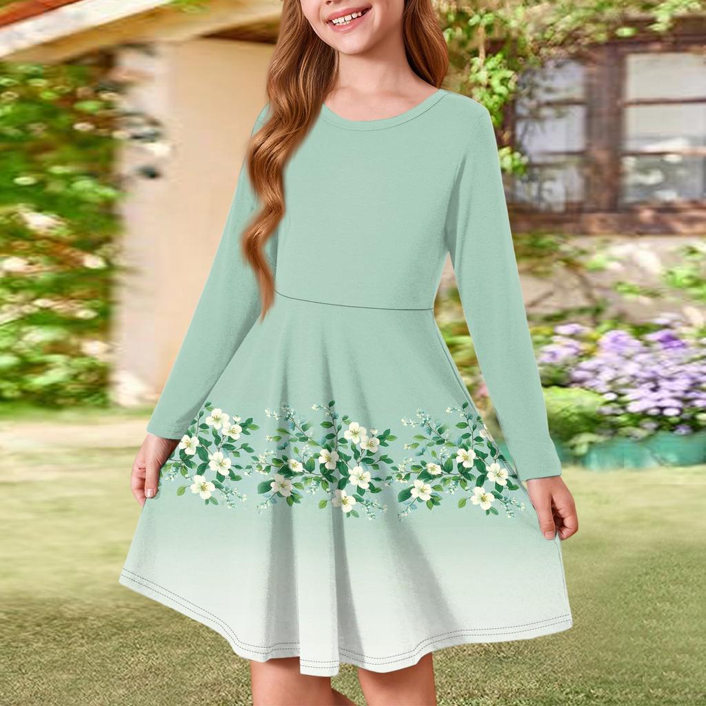 Sommer-Prinzessinenkleid für Mädchen - Langärmeliges A-Linien-T-Shirt-Kleid