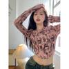 Women's Retro Chic Long Sleeve Irregular Print T-Shirt - Spring Design, Sweet & Spicy Hong Kong Style Top.