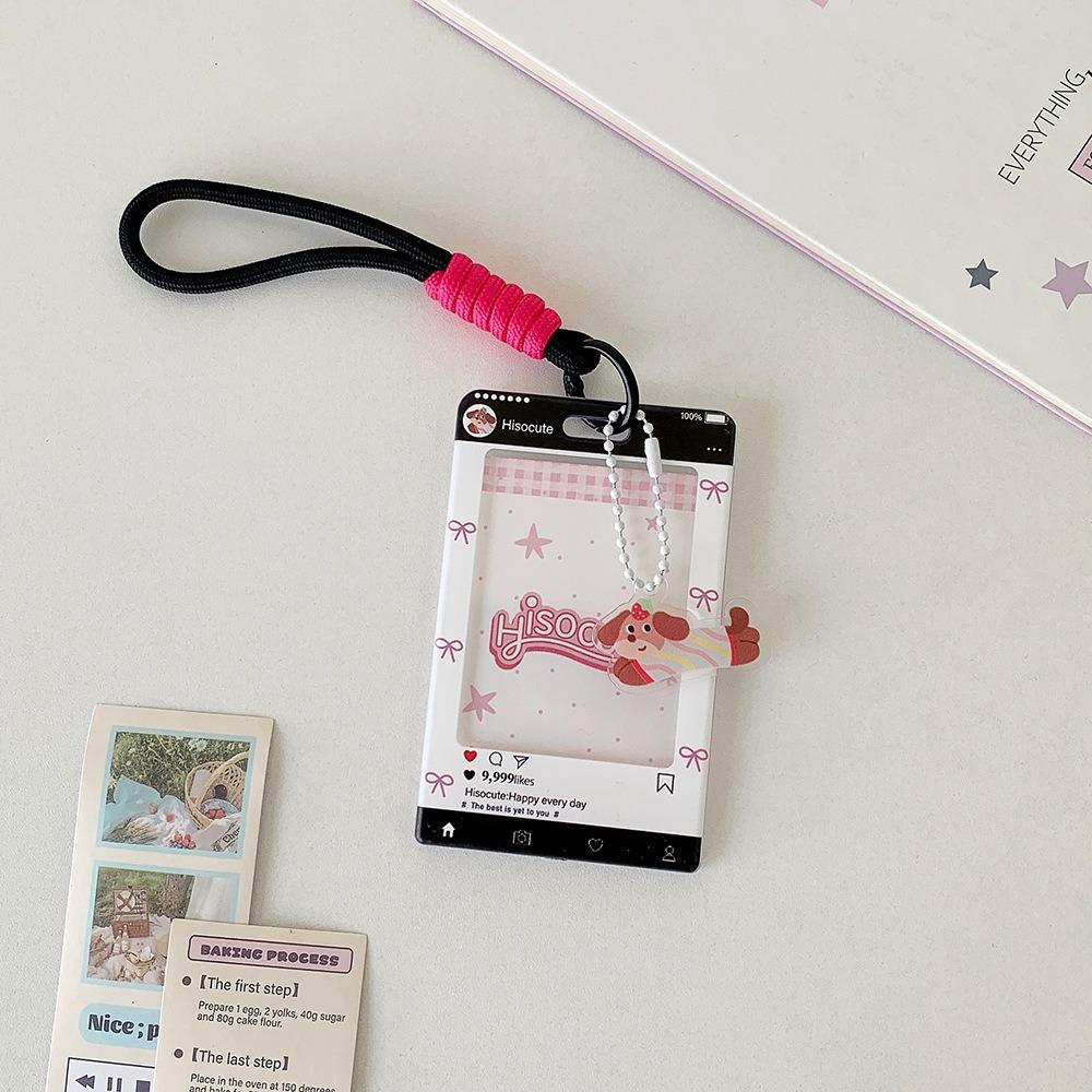 Portable Sliding Keychain Card Holder with Transparent Window Wristlet Lanyard K-Pop Idol Photo Card Storage Case Bag Pendant