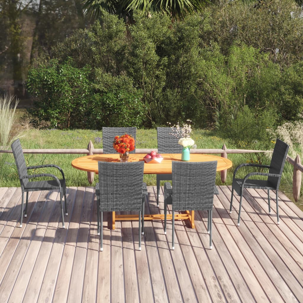 7 Piece Garden Dining Set Grey Poly Rattan