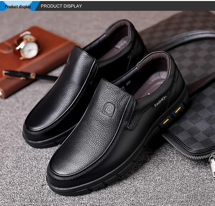 Men's Genuine Leather Slip-On Business Casual Shoes - Soft Sole for Middle-Aged & Elderly, New Spring & Autumn Cowhide Dad Style.